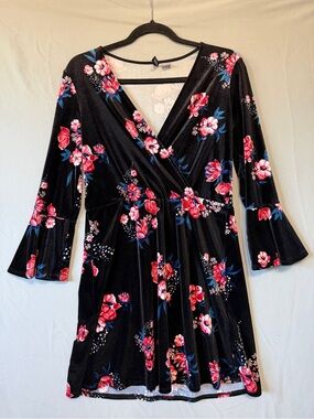 Divided Womens Whimsigoth Velvet Faux Wrap Floral Dress 6 Black Forest Fairy